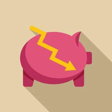 Piggy bank showing decrease arrow and falling savings trend Stock Illustration