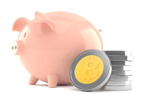 Piggy bank with stack of bitcoins イラスト素材
