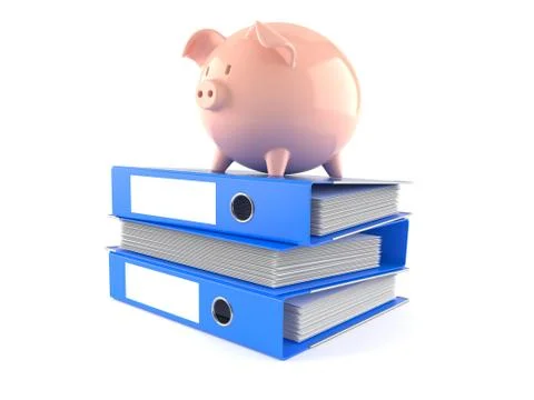 Piggy bank on stack of ring binders Stock Illustration