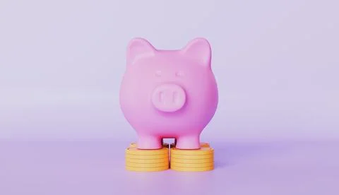 Piggy bank standing on stack of coins, Piggy bank symbolizes saving money 스톡 일러스트