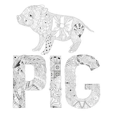Piggy for coloring book for adults vector イラスト素材