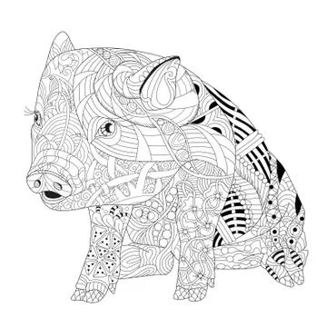 Piggy coloring book for adults vector Ilustração Stock
