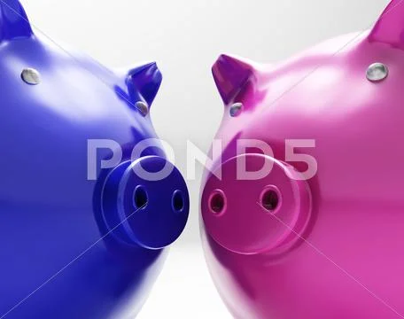 Piggy duo shows investing finances together Stock Illustration