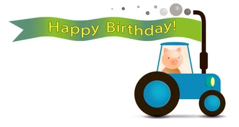 Piggy farmer on the tracktor with sample text flag Illustrazione stock