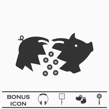 Piggy icon flat Stock Illustration