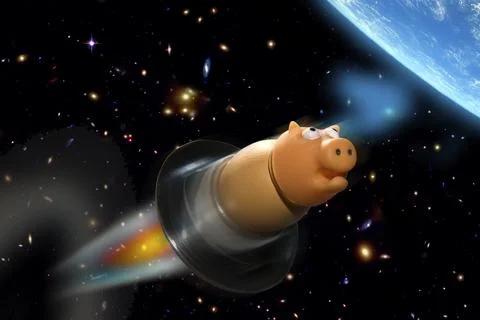Piggy rocket in space 스톡 일러스트