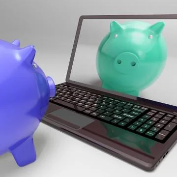 Piggy on screen shows digital web piggybank Stockillustratie