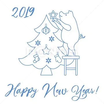 Piglet decorates the Christmas tree. Stock Illustration