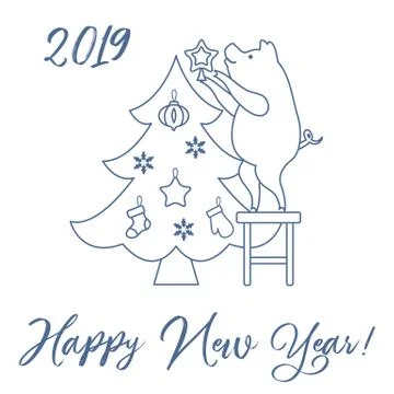 Piglet decorates the Christmas tree. Stock Illustration