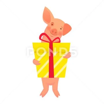 Piglet is holding a gift Stock Illustration