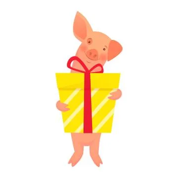 Piglet is holding a gift Stock Illustration
