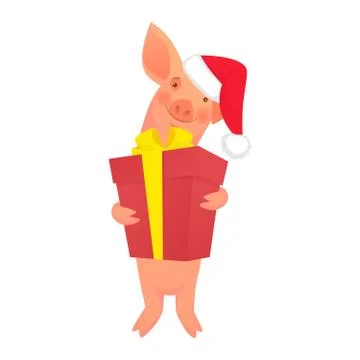 Piglet is holding a gift Stock Illustration
