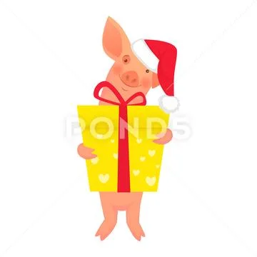 Piglet is holding a gift Stock Illustration