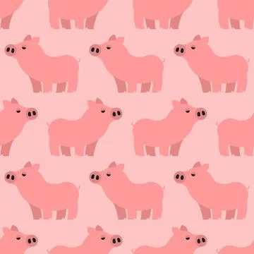 Piglet pattern seamless. Pink Pig background. Farm animal vector texture Stock Illustration