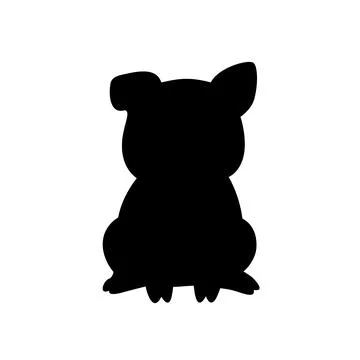 Piglet silhouette in sitting pose. Simple black pig vector shape for farm logos Illustrazione stock