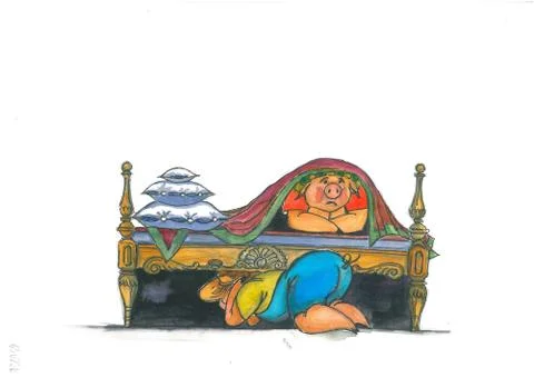 Piglets are hiding under the bed. Stock Illustration