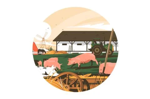 Piglets on farm Stock Illustration