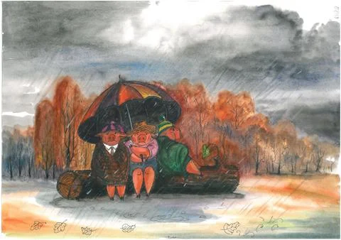 Piglets under an awning. Stock Illustration