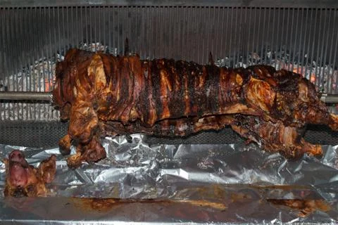 Pigling on BBQ Stock Photos