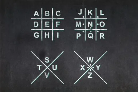 Pigpen cipher keys drawn on a blackboard 스톡 일러스트