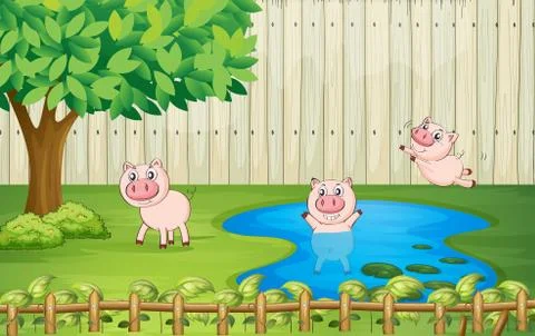 Pigs in the backyard Stock Illustration