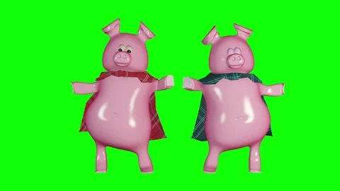 Pigs in blankets - cute piggies dancing to celebrate the holidays. 3d looping Stock Footage 83384371