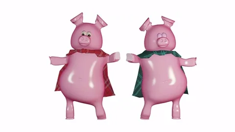 Pigs in blankets - cute piggies dancing to celebrate the holidays. 3d looping Stock Footage 83384641