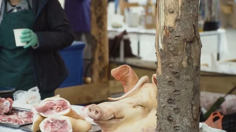 Pig's head and meat Stock-Footage 94323305