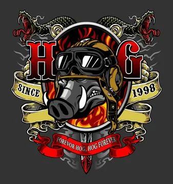 Pig's head flanked by two snakes Stock Illustration