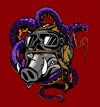 Pig's head wrapped in a snake Stock Illustration