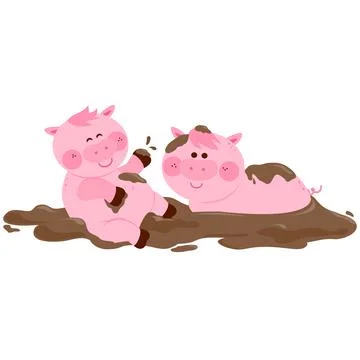 Pigs in a mud puddle. Vector illustration Stock Illustration