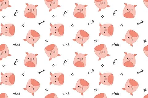 Pigs on seamless pattern. Oink. Squishmallows. Repeatable background with pig Stock Illustration