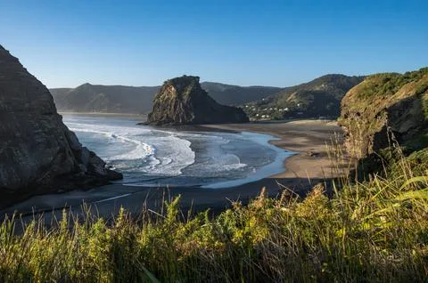 Piha Beach at sunset Stock Photos