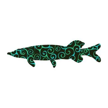 Pike fish spiral pattern color silhouette aquatic animal Stock Illustration