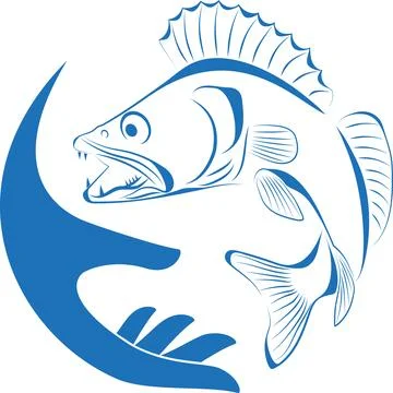 Pike perch, waves, Zander, fish, logo, fishing, background Stock Illustration