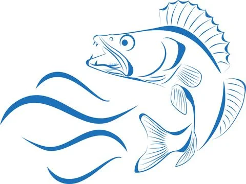 Pike perch, waves, Zander, fish, logo, fishing, background Stock Illustration