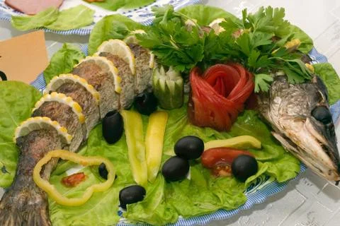 Pike with vegetables 스톡 사진