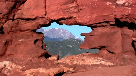 Pikes Peak through the Siamese Twins Stock Footage 10856006