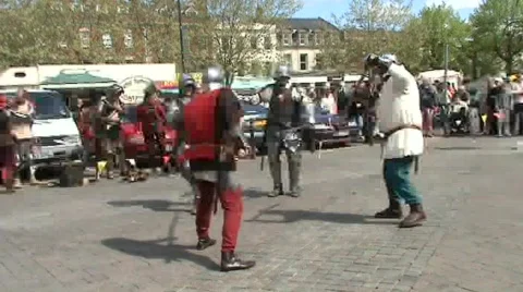 Pikes vs swords, fight re-enactment Stock Footage