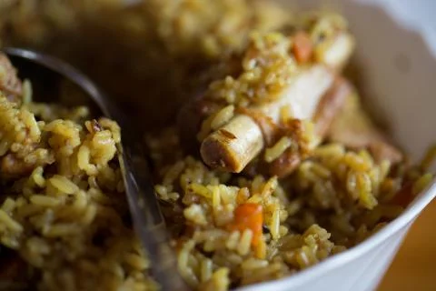 Pilaf, cooked outdoors Stock Photos