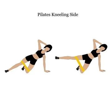 Pilates kneeling side exercise with resistance band Stock Illustration
