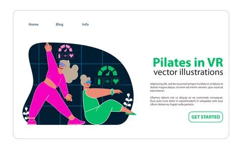 Pilates in VR. Serene virtual sessions enhancing core strength and flexibility. Stock Illustration