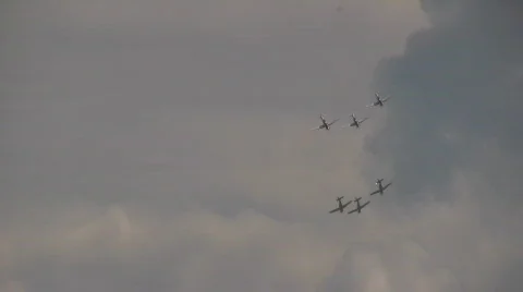 Pilatus PC-9 in formation - nat. sound - 2/2 Stock Footage 648461