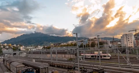Pilatus Train Station Sunset Timelapse 4K Stock Footage 235550710