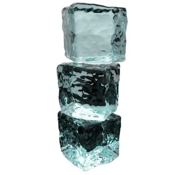 Pile of 3 blue ice cubes isolated on a white table Illustrazione stock