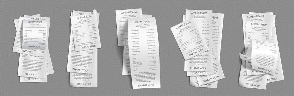 Pile of 3d vector payment bill, paper pos receipt イラスト素材