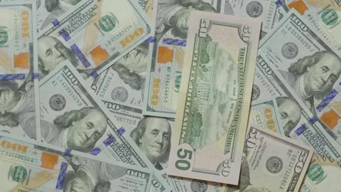 Pile Of 50 Dollars Stock Footage 130728693