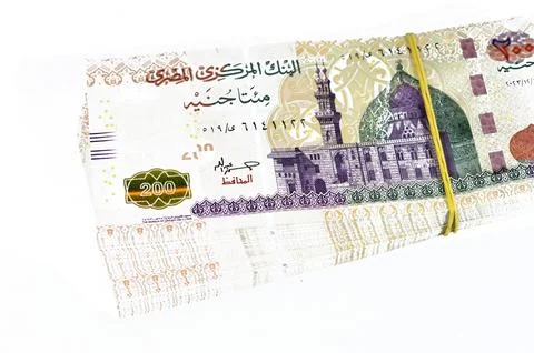 Pile and Stack of Egypt money  thousands of Pounds currency banknotes bills.. Stock Photos