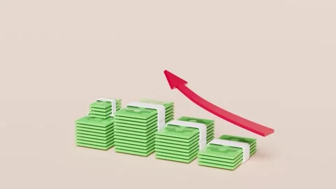 Pile banknote with tree, arrow isolated on orange background. financial suc.. Stock Footage 264730681