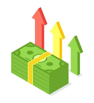 Pile of Banknotes, American Dollars Notes Arrows Illustrazione stock